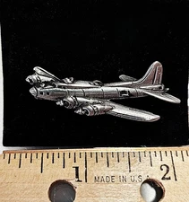 Vtg B17 Bomber Flying Fortress Plane Boeing Hat Lapel Tie Pewter Pin 2" Military