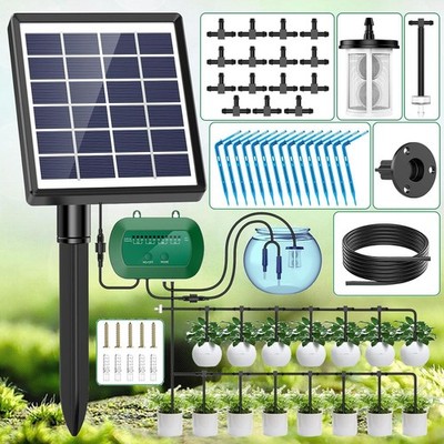 50FT Solar Power Self Watering System Drip Irrigation Kit Plant Timing Garden