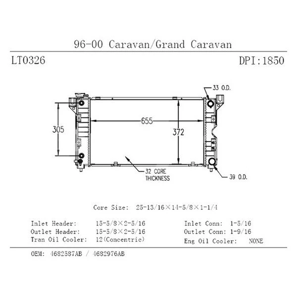 For Dodge Caravan 96-00 Engine Coolant Radiator with Transmission Oil Cooler Foto 3 de 4