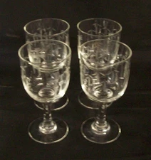 4 Sherry Glasses Bamboo and Leaves Pattern 3 Ounce