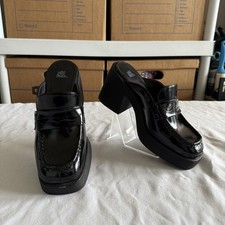 Y2K Chunky Block Platform Black Faux Leather Penny Loafers Womens 6.5 Academia