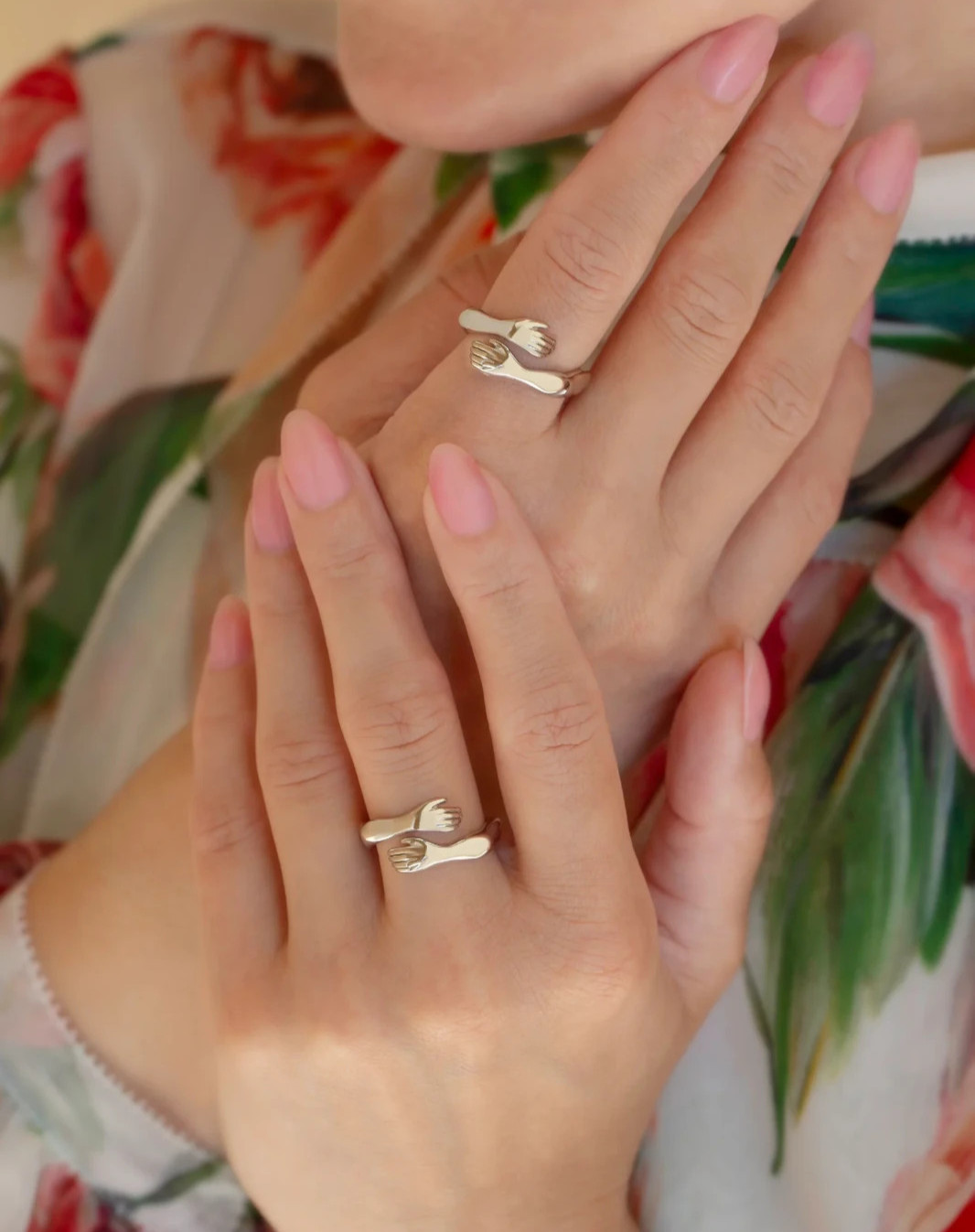 Anillo Abrazo 925 Plata Esterlina Sólida Manos Anillo Abrazo Ajustable Manos Anillo