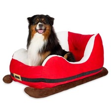 Vibrant Life Santa's Sleigh Extra Large Holiday Pet Bed, Plush Red and White, 40