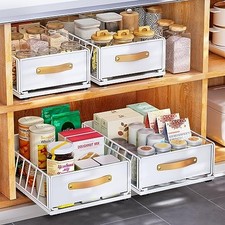 Pull out Cabinet Organizer Fixed with Adhesive 11.8"Wide-15.7"Deep White 1PC 