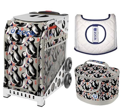 Zuca Sport Bag - Playful Puffins with Lunchbox and Zuca Seat Cover (White Frame)