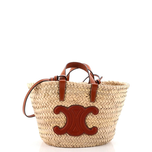 Celine Classic Panier Basket Tote Raffia and Leather Teen