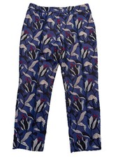Escada Silk Blend Floral Pants Size 42 US 12 Blue Tulip Print  Tina  Model