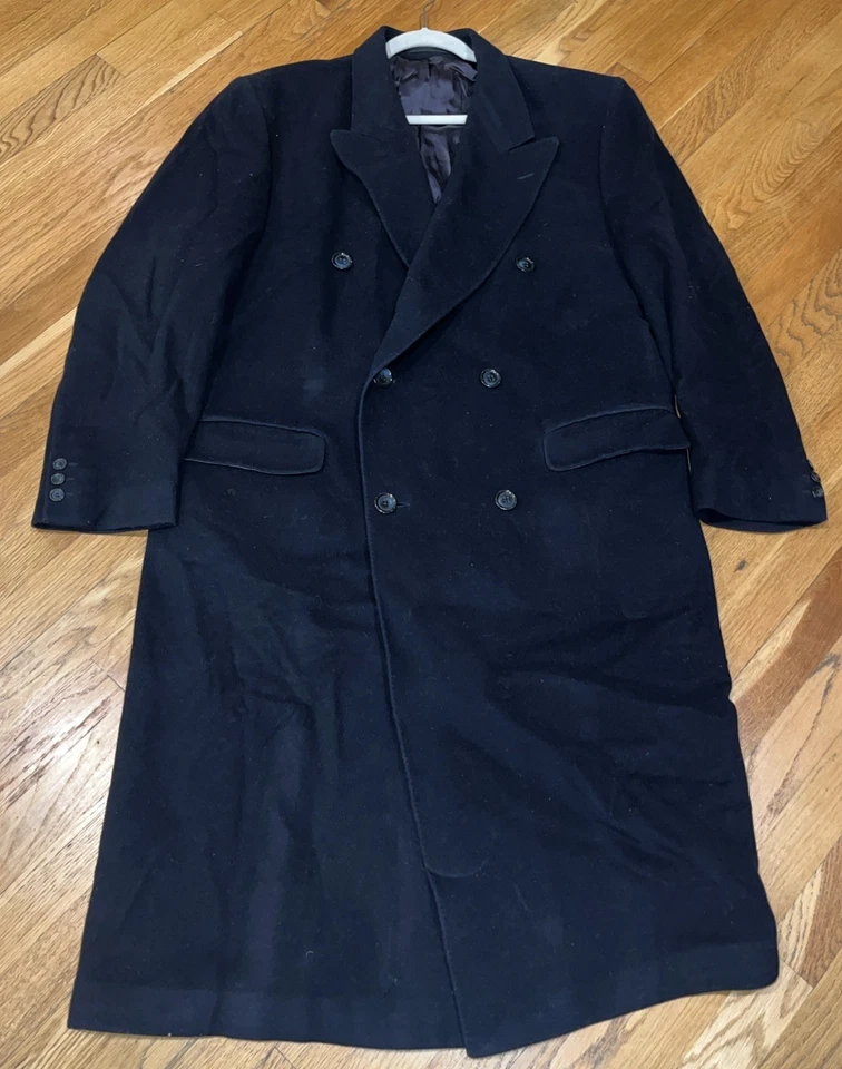 Yves Saint-Laurent Mens Cashmere Blend Double Breasted Coat Navy Blue Size 52 - Image 2 of 4