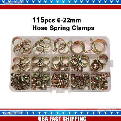 #ad 115pc 6 22mm Hose Spring Clamps Fastener Fuel Water Line Pipe Air Tube Clips Kit $13.00