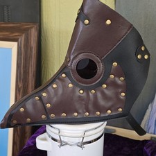 Steampunk Plague Doctor Beak Full Mask, Adjustable, Brown/Black/Gold Studs