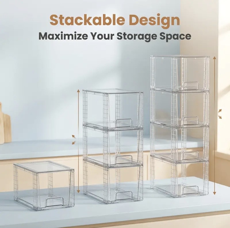 8 Pack Small Clear Stackable Storage Drawers,Acrylic Bathroom Makeup Organizer,P