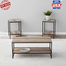3-Piece Coffee & square End Table Set sturdy Metal Frames Wooden Bottom Shelves