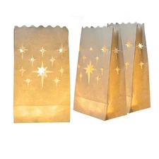 Homemory White Luminary Bags, Upgraded Moisture-Proof Candle Bags, Stars Desi...