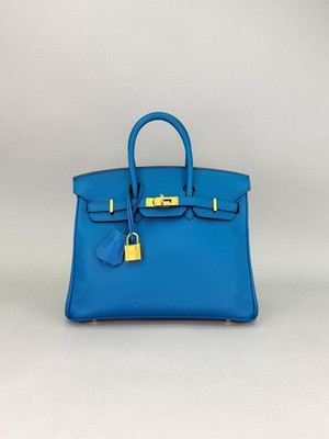 Hermes Birkin 25 Epsom Blue Izmir Gold Hardware Preowned Square R