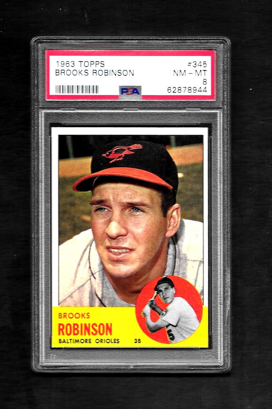 1963 TOPPS #345 BROOKS ROBINSON - PSA 8 - PACK FRESH - BALTIMORE ORIOLES - HOF