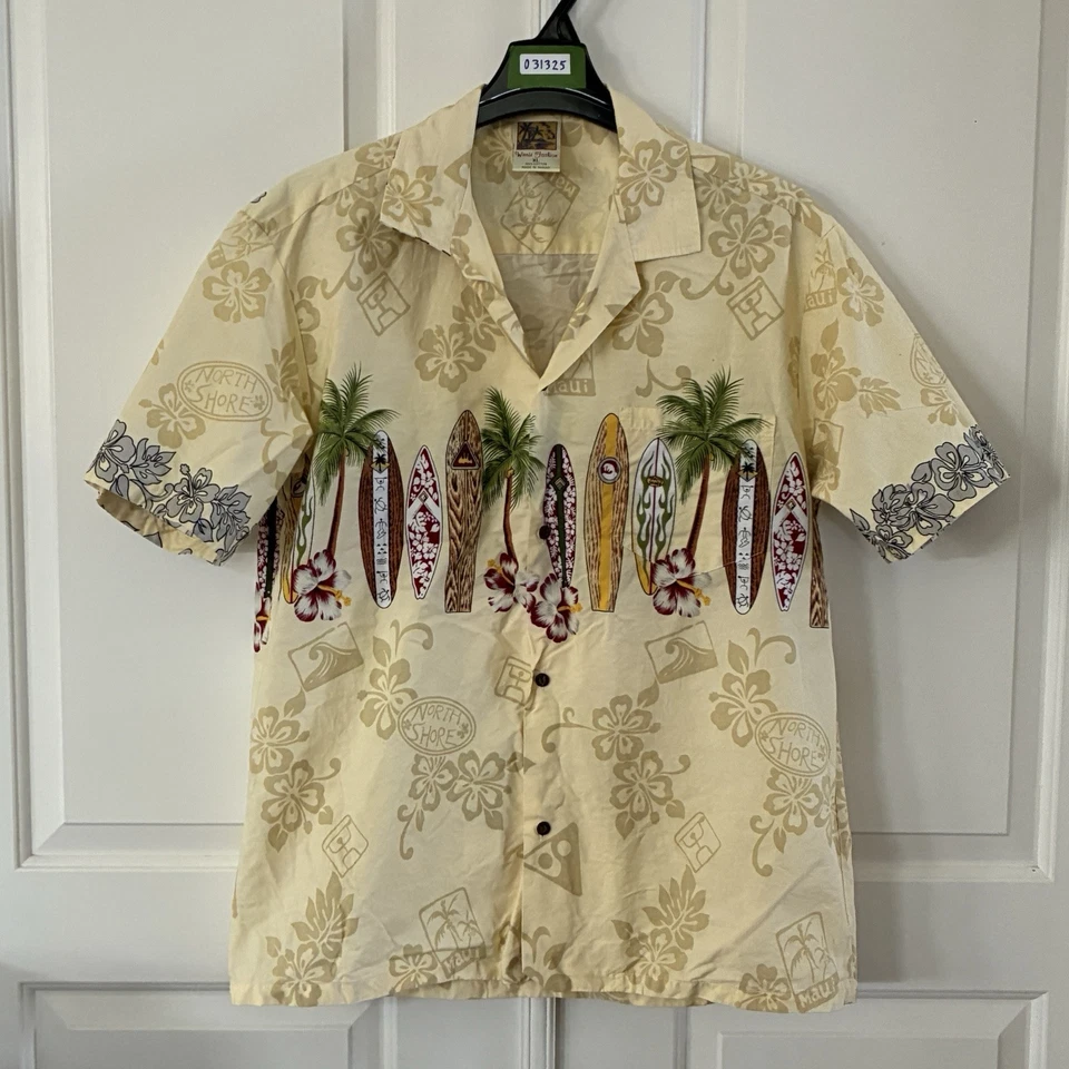 Camisa Hawaiana Winnie Moda Adulto XL Beige Tabla de Surf Abotonada Campamento Para Hombres EE. UU. Foto 2 de 4
