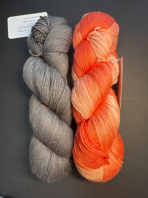 ORANGE FLOWER YARN - CORAL GRADIENT/COASTAL GREY - MERINO/SILK 5050 FINGERING