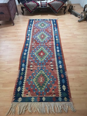 Vintage Turkish Kilim Hallway Runner Rug, Bohemian Home Decor (3.5 x 9.9 ft)