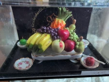 Dollhouse Miniature Fruit Basket Tray Set Reutter Porcelain Porzellan 1:12 Box