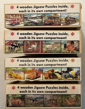 Lot/4 Sets Melissa & Doug Wooden Jigsaws in Box -16 total! Trucks, Animals +More