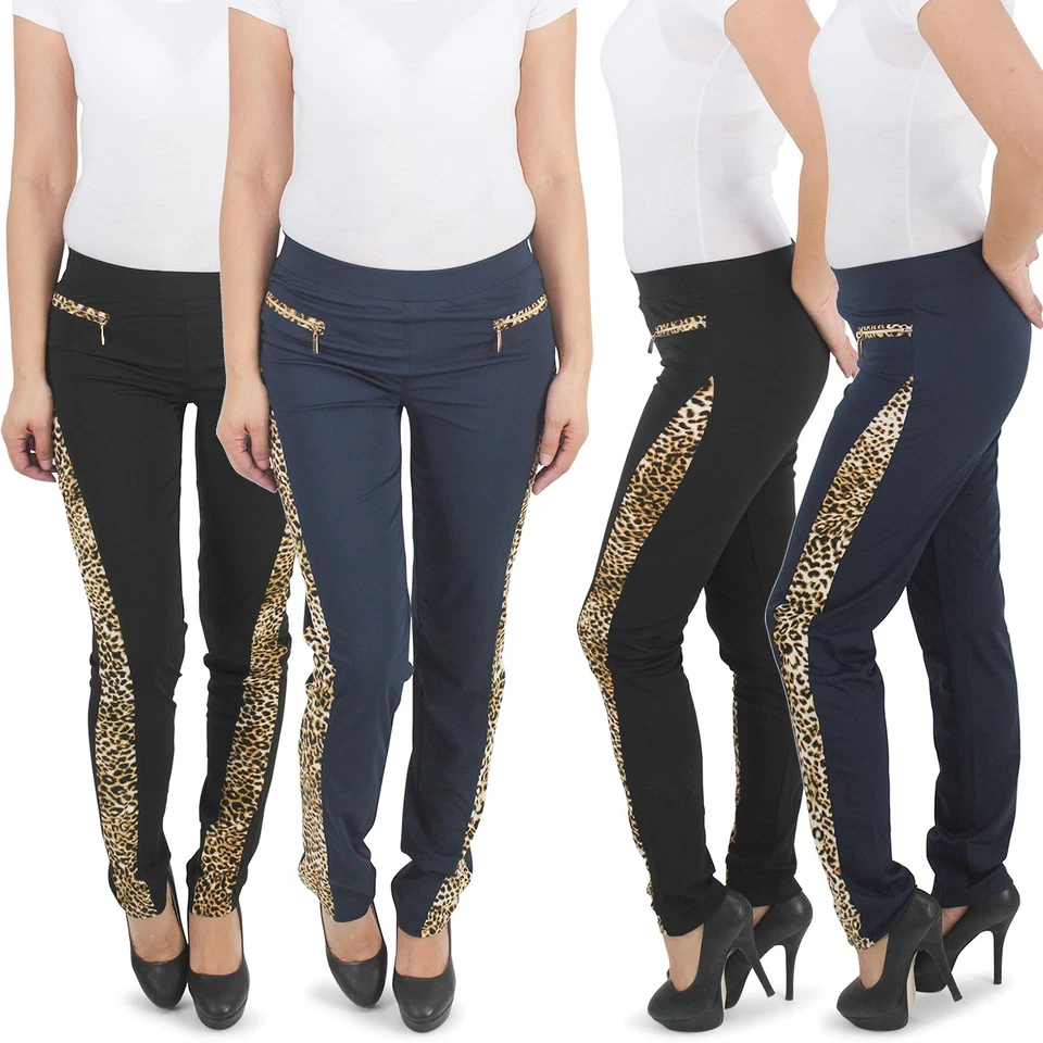 Damen Jeggings Röhren Leggings Treggings Stoff Hüft Skinny Hose Stretch Leopard - Bild 1 von 1