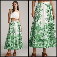 Maeve Anthropologie MEDIUM The Jacie Printed Maxi Skirt Green Floral Veggies