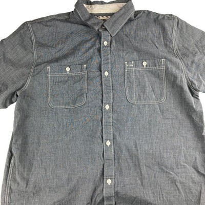 Vans Off The Wall Men Large Chambray Button Up Shirt Blue Short Sleeve Skate