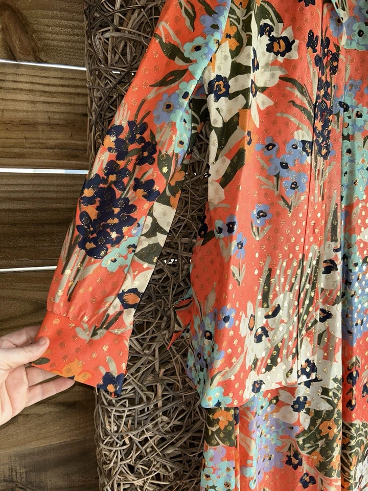 Conjunto de Vestido y Blusa Vintage Leslie Fay Originales Años 70 Naranja Floral Talla 14 Foto 2 de 4