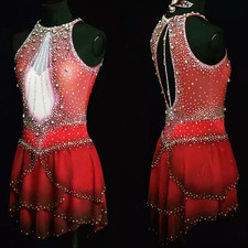 Ice skating dress Competition Figure Skating Twirling Costume red dyeing
