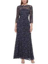 Eliza J EJ1-7874 Lace Bateau Neck Mermaid Gown SZ 6 Navy