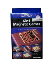 Pressman 6-in-1 Magnetic Games Travel To Go Checkers Chess Backgammon Pahrcheesi