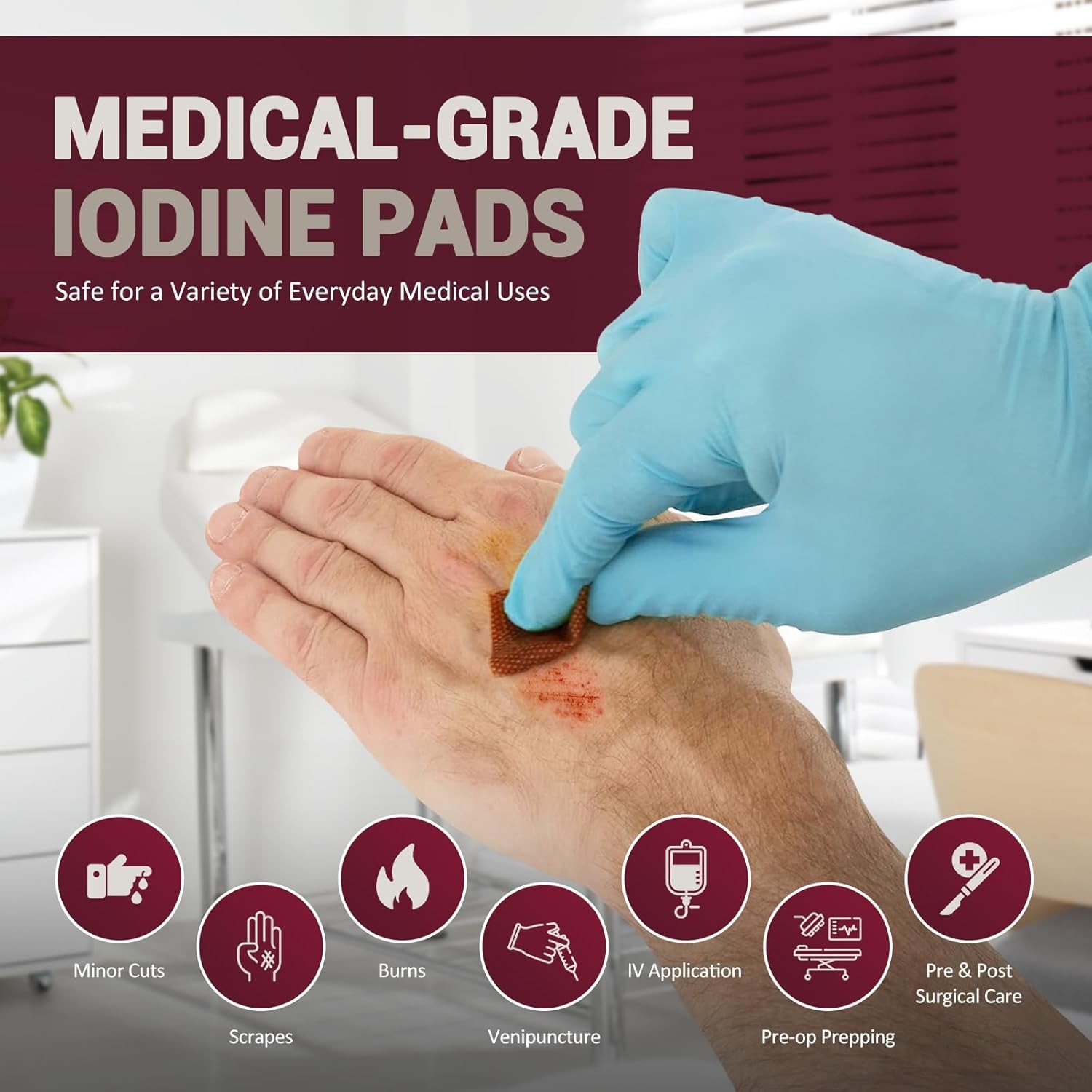 MED PRIDE Individually Wrapped Iodine Wipes, 10% Povidone Iodine Prep Pads, Alco