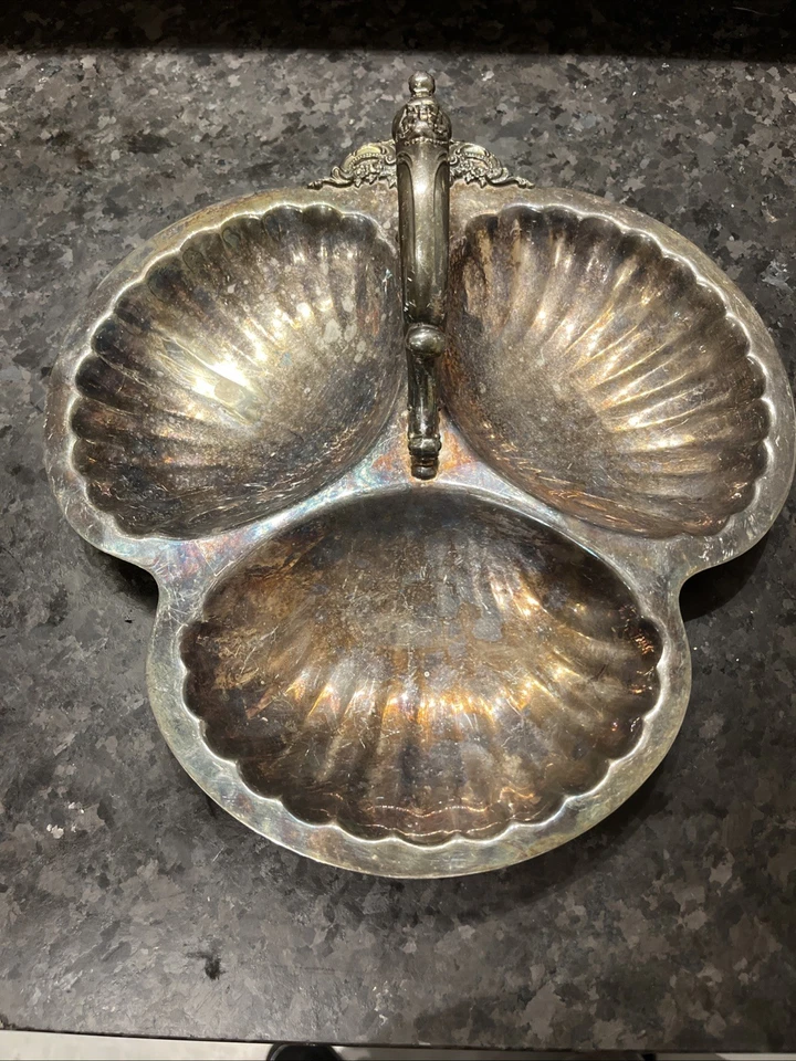 PLATO DE PLATA VINTAGE WALLACE BARROCO TRES LOBULADOS PLATO, BANDEJA, PLATO, 12" Foto 3 de 4