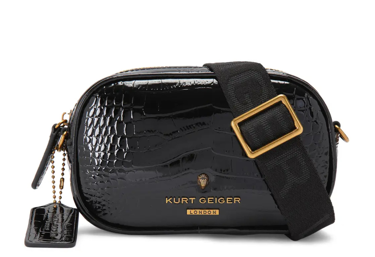 Kurt Geiger London Small Greenwich Camera Bag Black Croc Leather BNWT