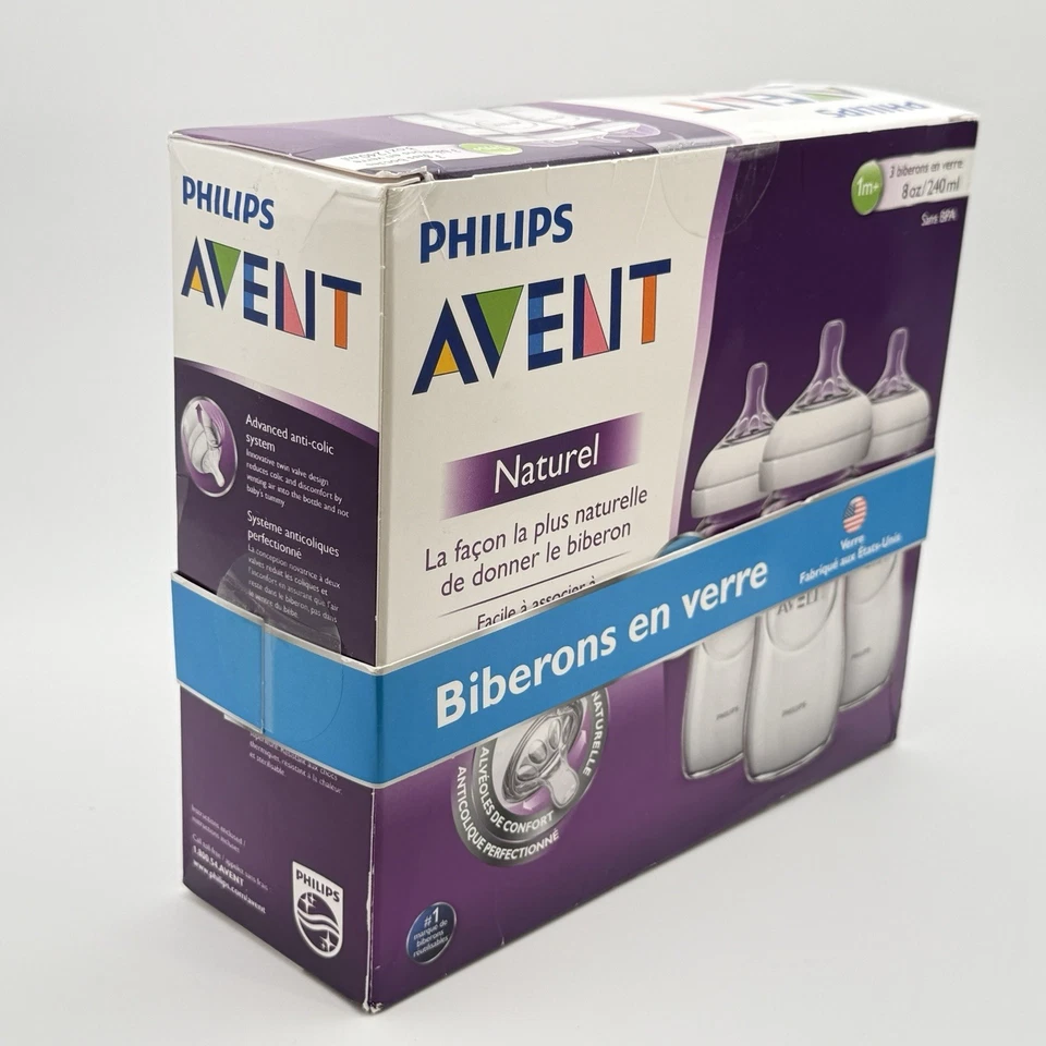 Biberones de vidrio Phillips Avent NUEVOS 8 OZ - Paquete de 3 1 m+ - EE. UU. - En caja Foto 3 de 4