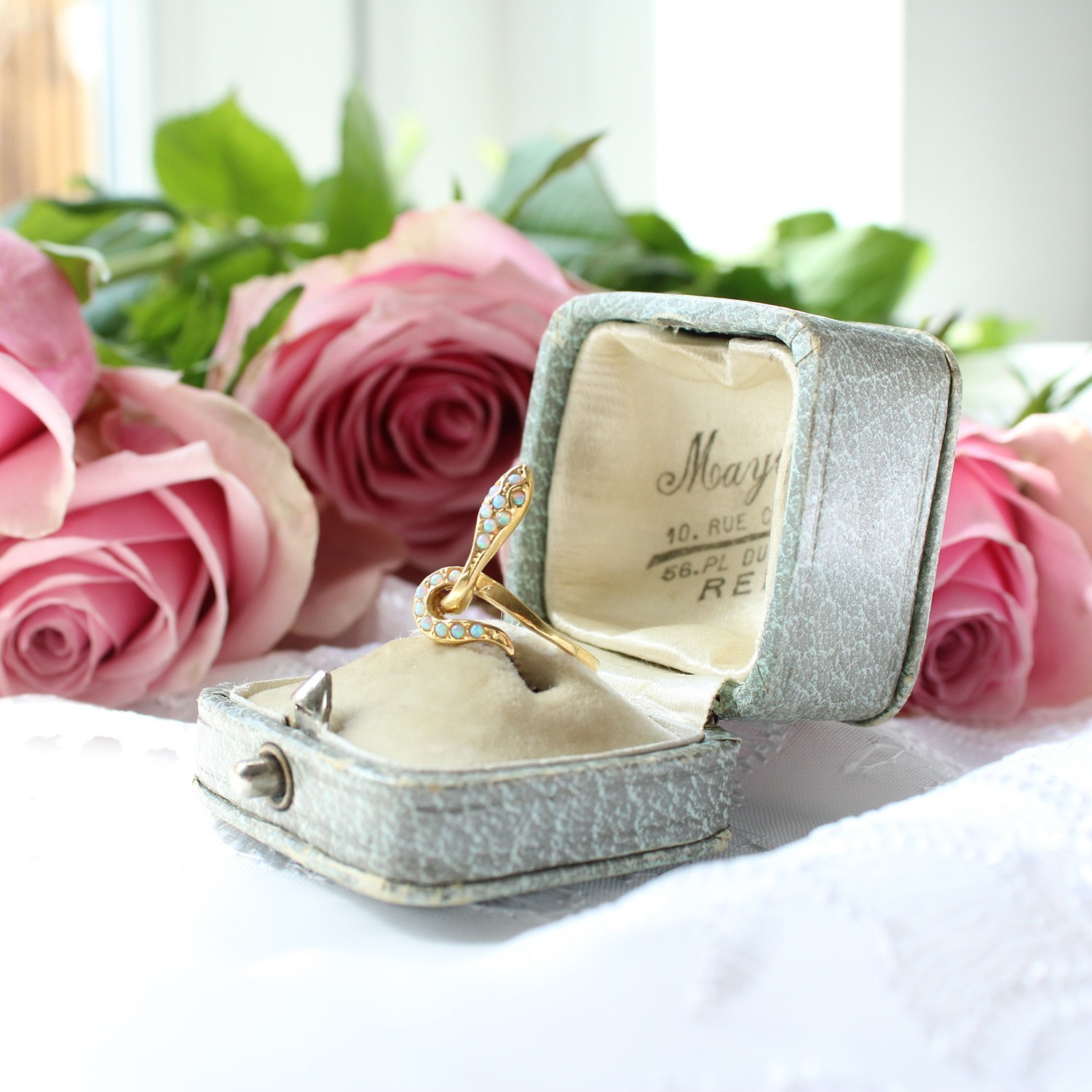 Delicate Solid Silver Opal Snake Ring - image 3