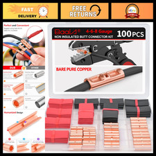 100 PCS Non-Insulated Butt Connectors Kit 4/6/8 AWG with Heat Shrink Tubing