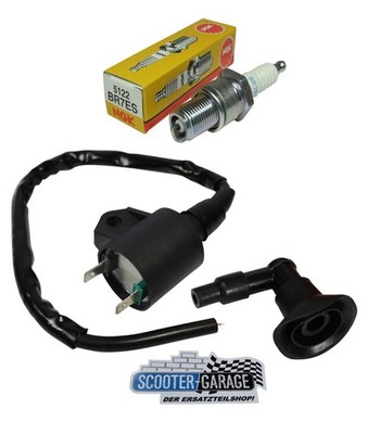 Zündspule ink. Stecker + NGK BR7ES Zündkerze für CPI Hussar Oliver Popcorn 50 2T