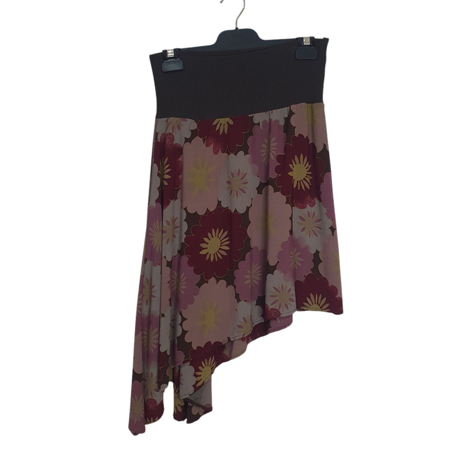 Scanlan Theodore Vintage Y2K Brown Plum Floral Asymmetrical Rib Knit Waist Skirt