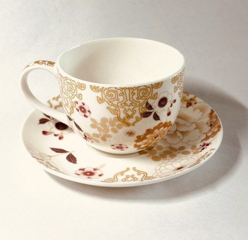 Maxwell & Williams KIMONO CUP & SAUCER PINK Burgundy Cream & Gold Floral Designs - Picture 3 of 7