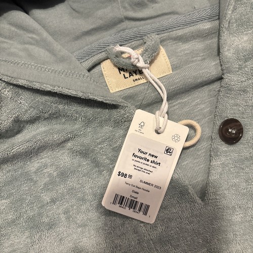Marine Layer Baja Hoodie Men Small Blue Terry Cloth Slate Green Pullover NEW $98 - Picture 9 of 10
