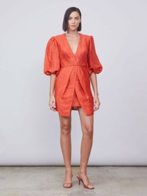 Allen Schwartz Georgina Linen Puff Sleeve Day Dress Terracotta Size 4 New |  eBay