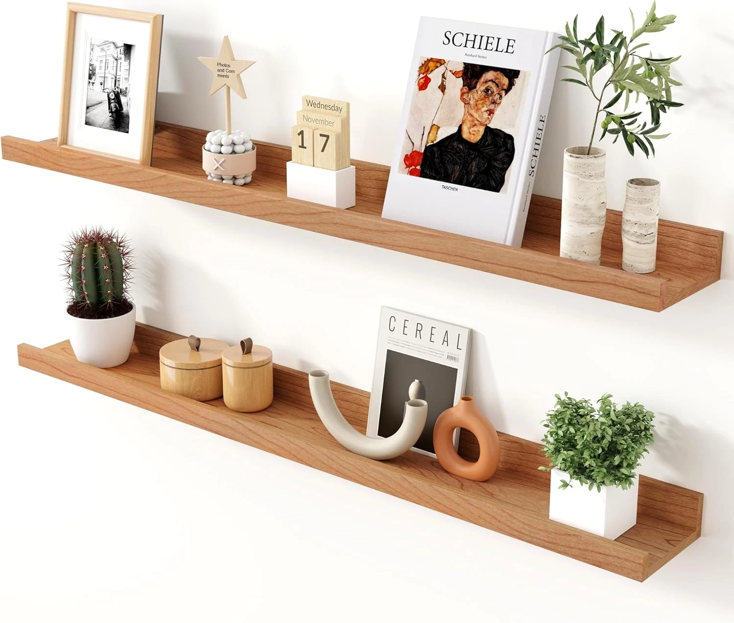 36" Cherry Wood Floating Shelves Set of 2 for Home Decor & Storage