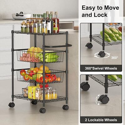 Simple Trending 3 Tier Rolling Storage Cart on Wheels, Utility Organizer Shel