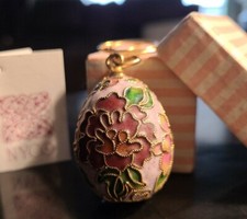NYCO Gold Enamel Cloisonne Egg Shape Ornament with Floral Design