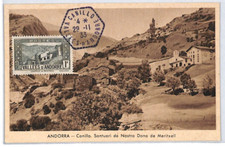 ANDORRA (French) 1933 MAXI-CARD 1c *Canillo* Hex Cancel Postcard MOUNTAINS PX210