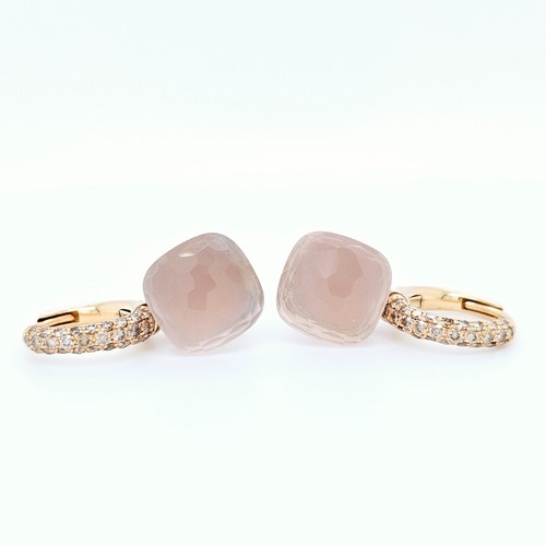 Pomellato Nudo Classic Earrings, Rose Quartz & Diamond, 18k Rose and Yellow gold
