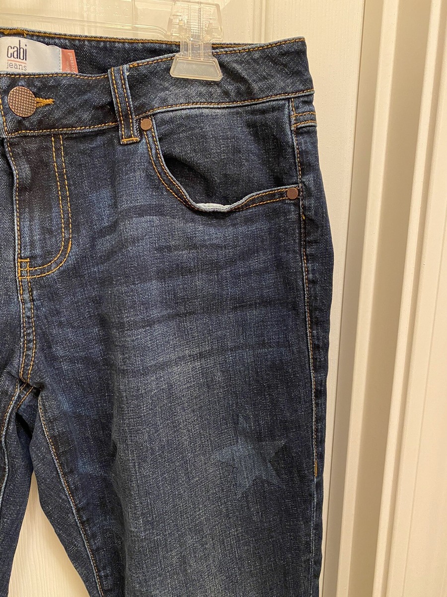 Cabi Slim Boyfriend Jeans Celebrity Wash Star Print Sz 8 Raw Frayed Hem Stretch View 4