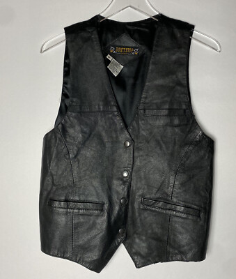 Don't Stop Classics- Vintage Mens Black Leather Motorcycle Vest - Size Medium M