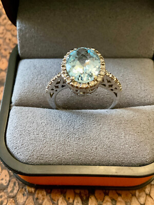 ANCIENNE BAGUE OR 14K AIGUE-MARINE DIAMANTS BIJOU ART DÉCO